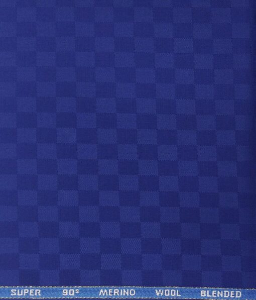 Cadini Italy Men's by Siyaram's Royal Blue Super 90's 20% Merino Wool Self Squares Unstitched Trouser or Modi Jacket Fabric (1.30 Mtr)