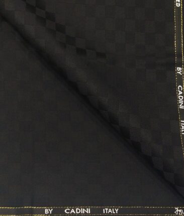 Cadini Italy Men's by Siyaram's Black Super 90's 20% Merino Wool Self Squares Unstitched Trouser or Modi Jacket Fabric (1.30 Mtr)
