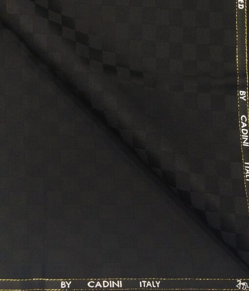 Cadini Italy Men's by Siyaram's Black Super 90's 20% Merino Wool Self Squares Unstitched Trouser or Modi Jacket Fabric (1.30 Mtr)