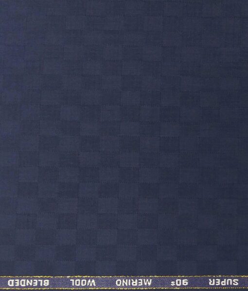 Cadini Italy Men's by Siyaram's Dark Blue Super 90's 20% Merino Wool Self Squares Unstitched Trouser or Modi Jacket Fabric (1.30 Mtr)