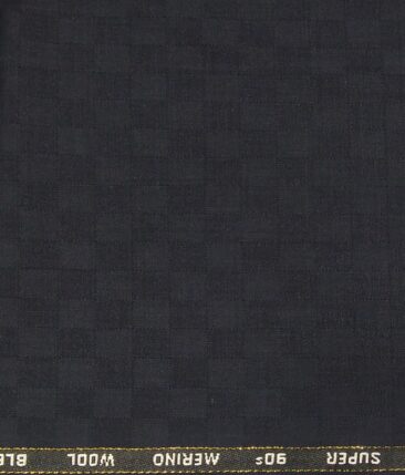 Cadini Italy Men's by Siyaram's Dark Navy Blue Super 90's 20% Merino Wool Self Squares Unstitched Trouser or Modi Jacket Fabric (1.30 Mtr)