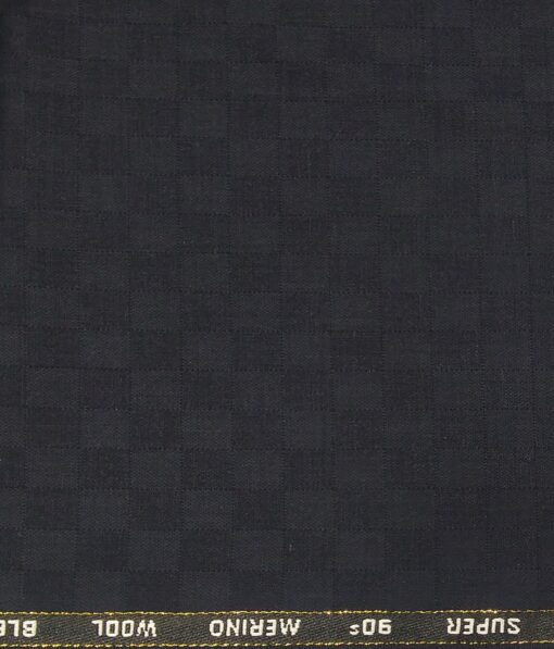 Cadini Italy Men's by Siyaram's Dark Navy Blue Super 90's 20% Merino Wool Self Squares Unstitched Trouser or Modi Jacket Fabric (1.30 Mtr)