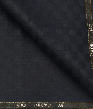 Cadini Italy Men's by Siyaram's Dark Navy Blue Super 90's 20% Merino Wool Self Squares Unstitched Trouser or Modi Jacket Fabric (1.30 Mtr)