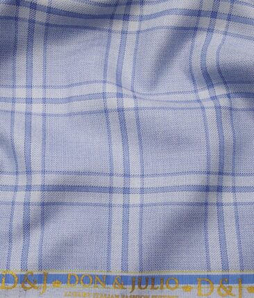 Don & Julio Men's Light Sky Blue Terry Rayon Broad Checks Unstitched Suiting Fabric - 3.75 Meter