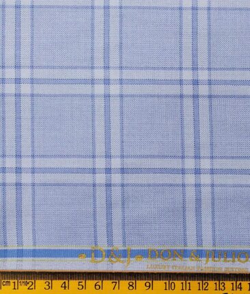 Don & Julio Men's Light Sky Blue Terry Rayon Broad Checks Unstitched Suiting Fabric - 3.75 Meter