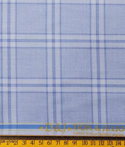 Don & Julio Men's Light Sky Blue Terry Rayon Broad Checks Unstitched Suiting Fabric - 3.75 Meter