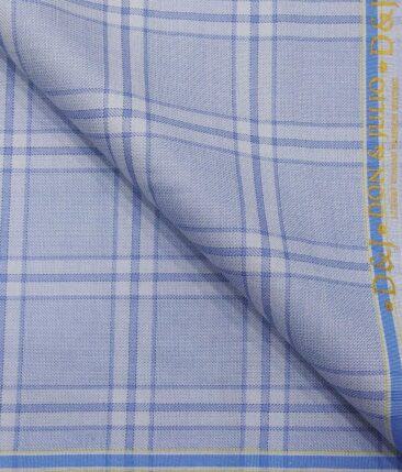 Don & Julio Men's Light Sky Blue Terry Rayon Broad Checks Unstitched Suiting Fabric - 3.75 Meter