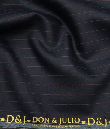 Don & Julio Men's Navy Blue Terry Rayon Mauve Pin Stripes Unstitched Suiting Fabric - 3.75 Meter