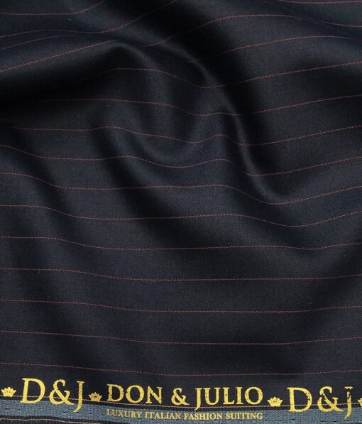 Don & Julio Men's Navy Blue Terry Rayon Mauve Pin Stripes Unstitched Suiting Fabric - 3.75 Meter