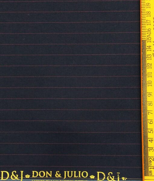 Don & Julio Men's Navy Blue Terry Rayon Mauve Pin Stripes Unstitched Suiting Fabric - 3.75 Meter