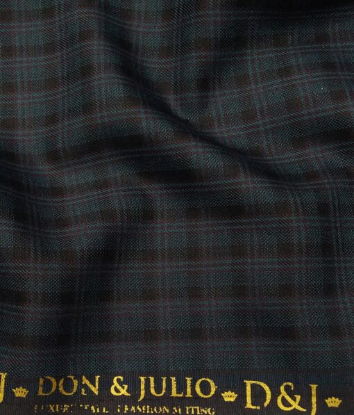 Don & Julio Men's Sea Green Terry Rayon Black Checks Unstitched Suiting Fabric - 3.75 Meter