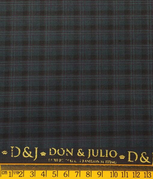 Don & Julio Men's Sea Green Terry Rayon Black Checks Unstitched Suiting Fabric - 3.75 Meter