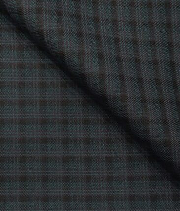 Don & Julio Men's Sea Green Terry Rayon Black Checks Unstitched Suiting Fabric - 3.75 Meter