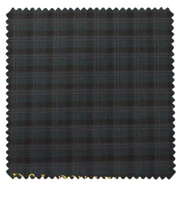 Don & Julio Men's Sea Green Terry Rayon Black Checks Unstitched Suiting Fabric - 3.75 Meter