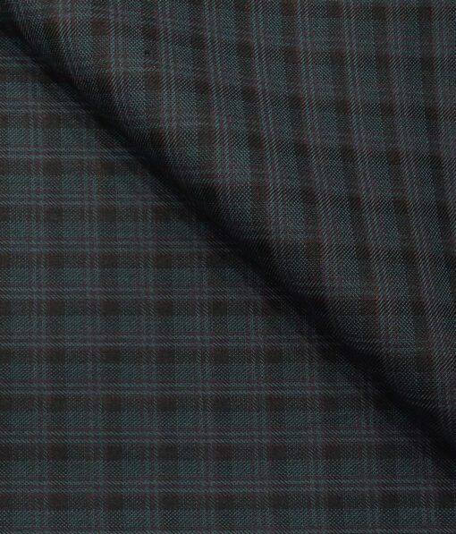Don & Julio Men's Sea Green Terry Rayon Black Checks Unstitched Suiting Fabric - 3.75 Meter