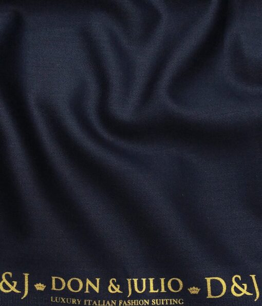Don & Julio Men's Dark Royal Blue Terry Rayon Solid Satin Weave Unstitched Suiting Fabric - 3.75 Meter