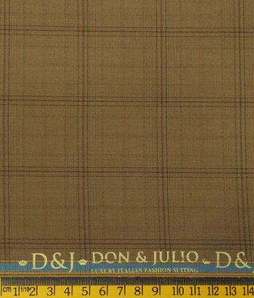 Don & Julio Men's Peanut Brown Terry Rayon Self Broad Checks Unstitched Suiting Fabric - 3.75 Meter