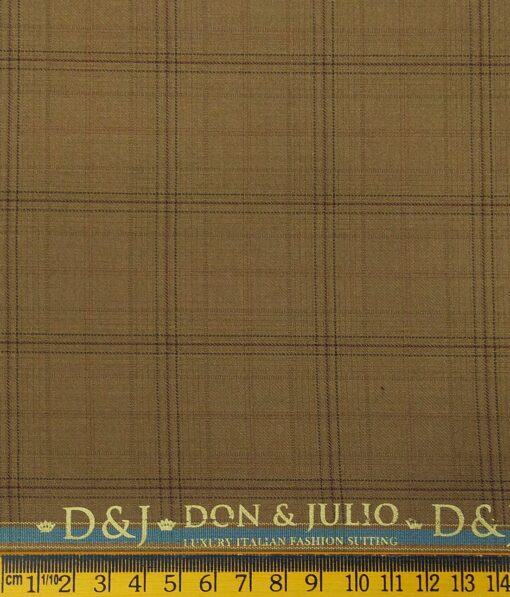 Don & Julio Men's Peanut Brown Terry Rayon Self Broad Checks Unstitched Suiting Fabric - 3.75 Meter