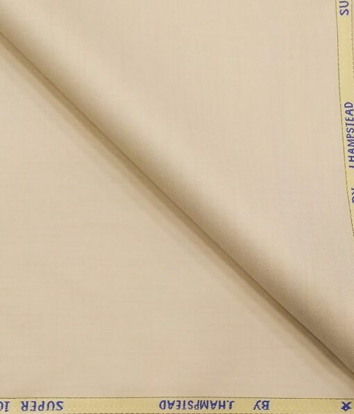 J.Hampstead Italy Men's by Siyaram's Cream 20% Merino Wool Super 100's Solid Unstitched Suiting Fabric - 3.75 Meter