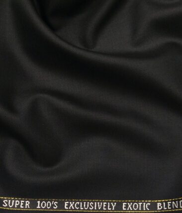 J.Hampstead Italy Men's by Siyaram's Jet Black 20% Merino Wool Super 100's Solid Unstitched Suiting Fabric - 3.75 Meter