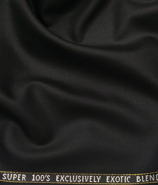 J.Hampstead Italy Men's by Siyaram's Jet Black 20% Merino Wool Super 100's Solid Unstitched Suiting Fabric - 3.75 Meter