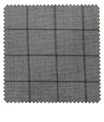 J.Hampstead Italy Men's by Siyaram's Grey 20% Merino Wool Super 100's Black Checks Unstitched Suiting Fabric - 3.75 Meter