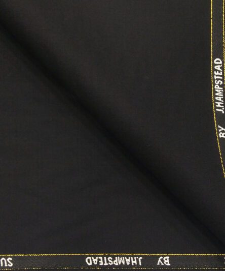 J.Hampstead Italy Men's by Siyaram's Jet Black 20% Merino Wool Super 100's Solid Unstitched Suiting Fabric - 3.75 Meter
