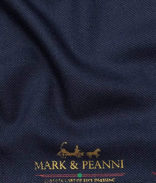 Mark & Peanni Men's Dark Blue Terry Rayon Structured Unstitched Suiting Fabric - 3.75 Meter