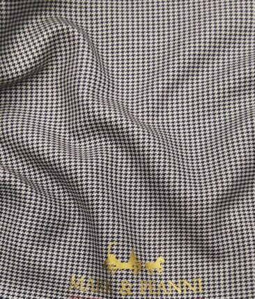 Mark & Peanni Men's Beigish Light Grey Terry Rayon Black Houndstooth Unstitched Suiting Fabric - 3.75 Meter