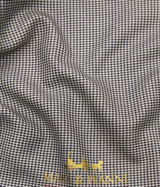 Mark & Peanni Men's Beigish Light Grey Terry Rayon Black Houndstooth Unstitched Suiting Fabric - 3.75 Meter