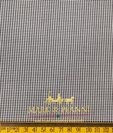 Mark & Peanni Men's Beigish Light Grey Terry Rayon Black Houndstooth Unstitched Suiting Fabric - 3.75 Meter