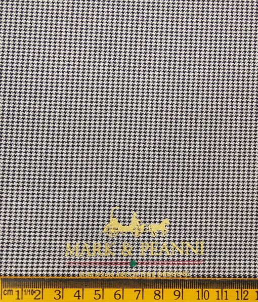 Mark & Peanni Men's Beigish Light Grey Terry Rayon Black Houndstooth Unstitched Suiting Fabric - 3.75 Meter