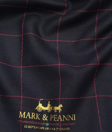 Mark & Peanni Men's Dark Blue Terry Rayon Pink Broad Checks cum Structured Unstitched Suiting Fabric - 3.75 Meter