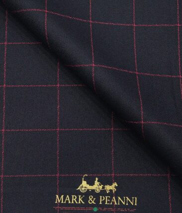 Mark & Peanni Men's Dark Blue Terry Rayon Pink Broad Checks cum Structured Unstitched Suiting Fabric - 3.75 Meter
