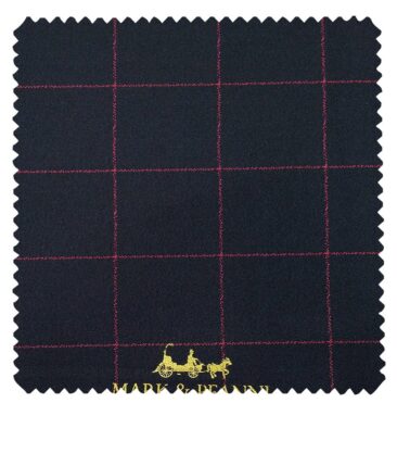 Mark & Peanni Men's Dark Blue Terry Rayon Pink Broad Checks cum Structured Unstitched Suiting Fabric - 3.75 Meter