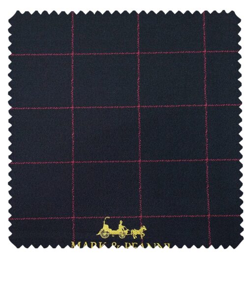 Mark & Peanni Men's Dark Blue Terry Rayon Pink Broad Checks cum Structured Unstitched Suiting Fabric - 3.75 Meter