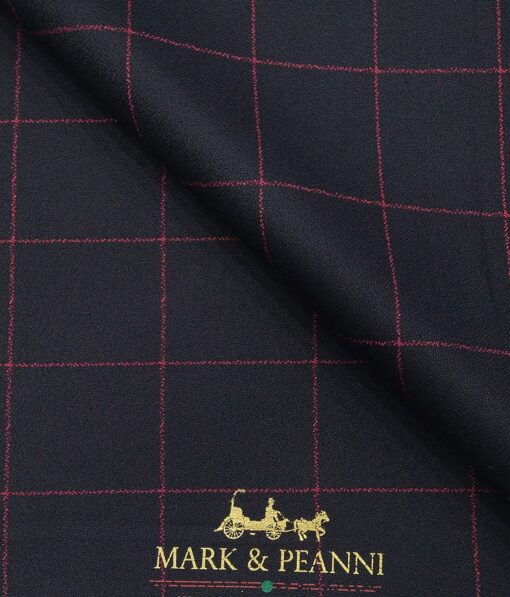 Mark & Peanni Men's Dark Blue Terry Rayon Pink Broad Checks cum Structured Unstitched Suiting Fabric - 3.75 Meter