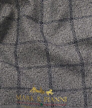 Mark & Peanni Men's Light Grey Terry Rayon Black Checks cum Structured Unstitched Suiting Fabric - 3.75 Meter