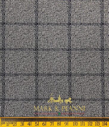 Mark & Peanni Men's Light Grey Terry Rayon Black Checks cum Structured Unstitched Suiting Fabric - 3.75 Meter