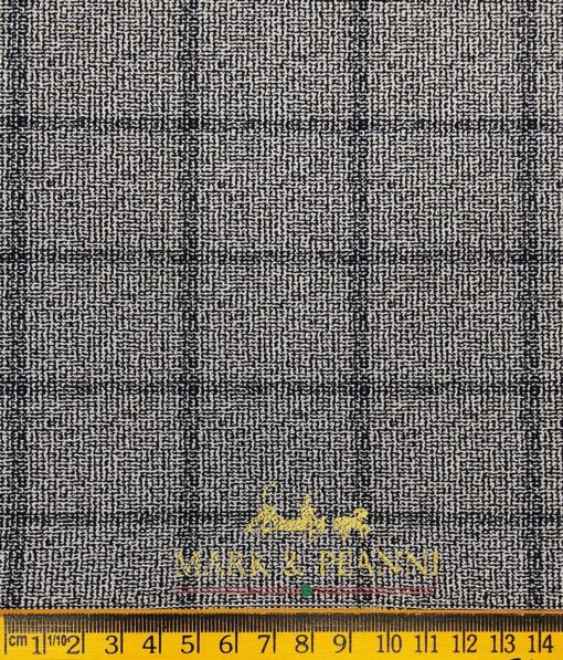 Mark & Peanni Men's Light Grey Terry Rayon Black Checks cum Structured Unstitched Suiting Fabric - 3.75 Meter