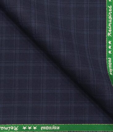Raymond Men's Ecovera Dark Navy Blue 35% Merino Wool Light Blue Checks Unstitched Suiting Fabric - 3.75 Meter