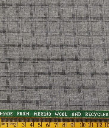Raymond Men's Ecovera Light Grey 35% Merino Wool Black Checks Unstitched Suiting Fabric - 3.75 Meter