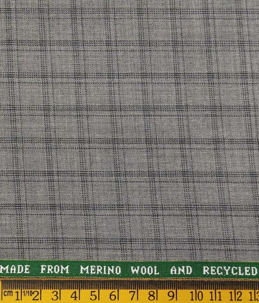 Raymond Men's Ecovera Light Grey 35% Merino Wool Black Checks Unstitched Suiting Fabric - 3.75 Meter