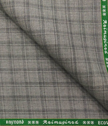 Raymond Men's Ecovera Light Grey 35% Merino Wool Black Checks Unstitched Suiting Fabric - 3.75 Meter
