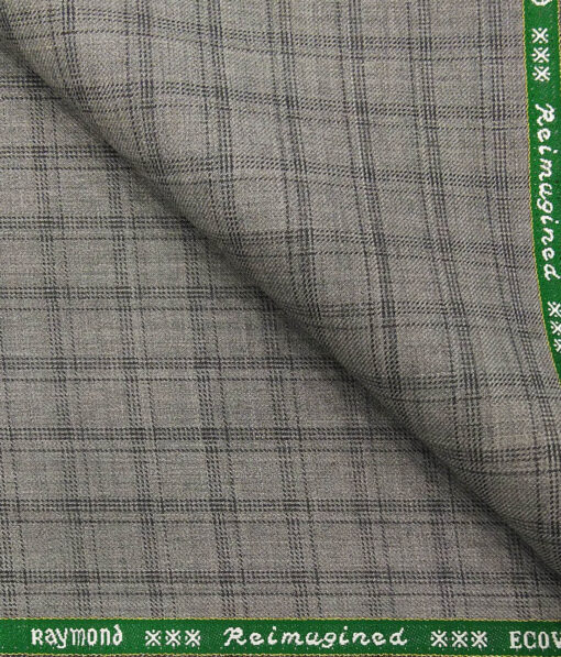 Raymond Men's Ecovera Light Grey 35% Merino Wool Black Checks Unstitched Suiting Fabric - 3.75 Meter