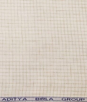 Mazury by Aditya Birla Group Men's  55% Linen 45% Cotton Brown Checks Unstitched Shirting Fabric (Cream)