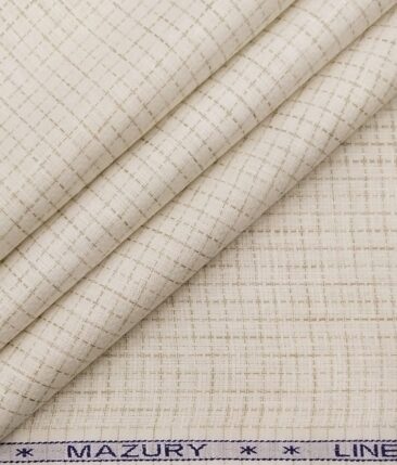 Mazury by Aditya Birla Group Men's  55% Linen 45% Cotton Brown Checks Unstitched Shirting Fabric (Cream)