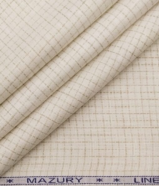 Mazury by Aditya Birla Group Men's  55% Linen 45% Cotton Brown Checks Unstitched Shirting Fabric (Cream)