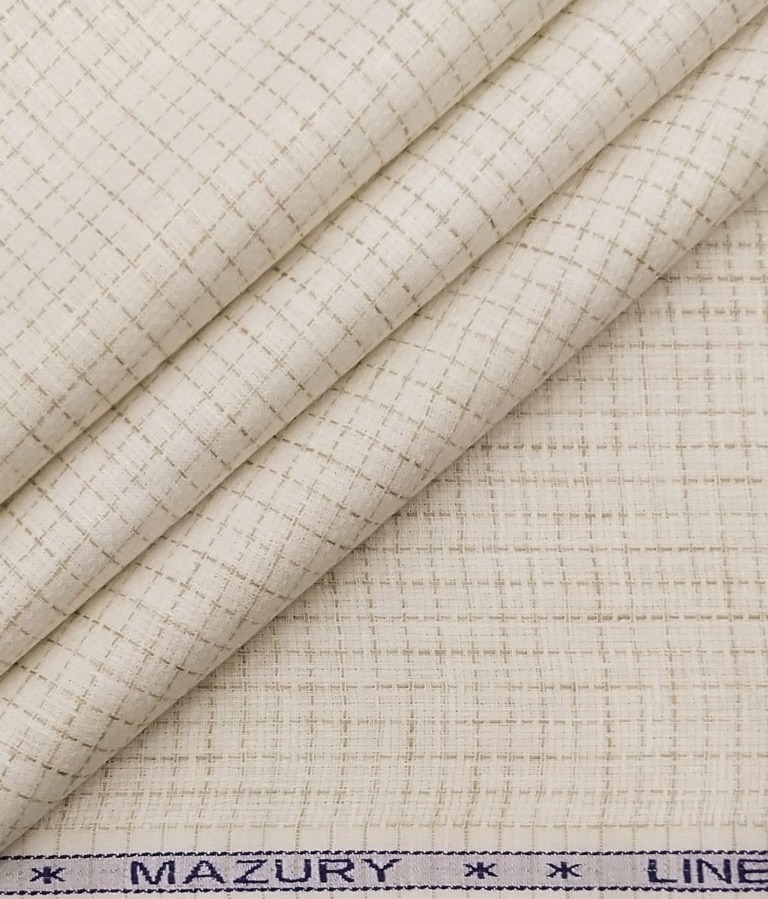 Mazury by Aditya Birla Group Men's  55% Linen 45% Cotton Brown Checks Unstitched Shirting Fabric (Cream)
