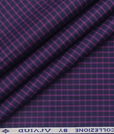 Arvind Men's 100% Premium Cotton Light Purple Checks Shirt Fabric ( Dark Purple
